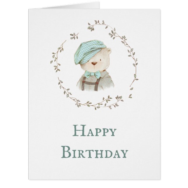 Teddy Bear Floral Wreath Whimsy Carte d'anniversai (Devant)