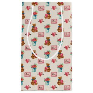 Teddy Bear & Flower Bouquet Patterned Gift Bag