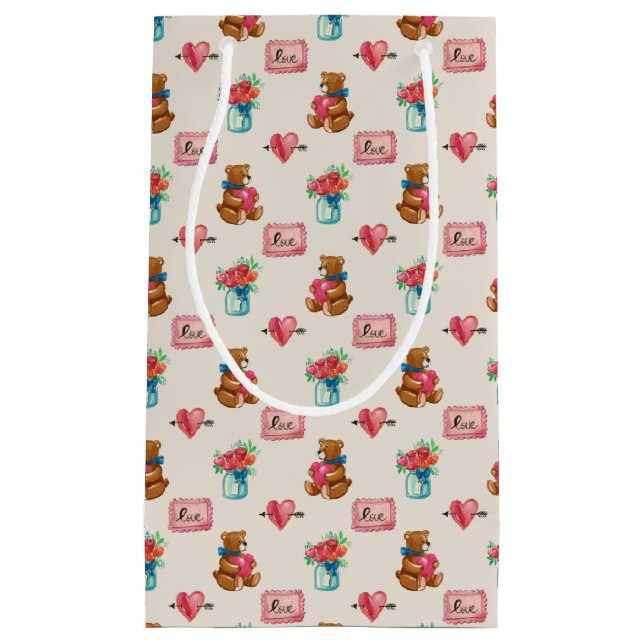 Teddy Bear & Flower Bouquet Patterned Gift Bag (Front)