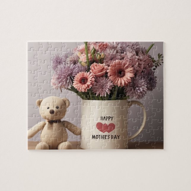 Teddy Bear, Flowers & Coffee Mug - Jigasaw Puzzle (Horizontal)