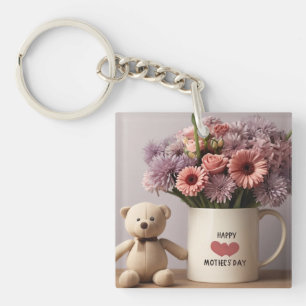 Teddy Bear, Flowers & Coffee Mug Keychain