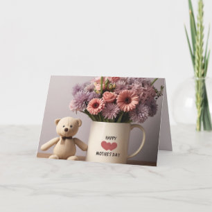 Teddy Bear, Flowers & Coffee Mug Mother's Day Card
