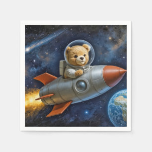 Teddy Bear Flying In a Rocket Ship Napkin