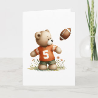 Teddy Bear Football Player in Orange Jersey Blank Card