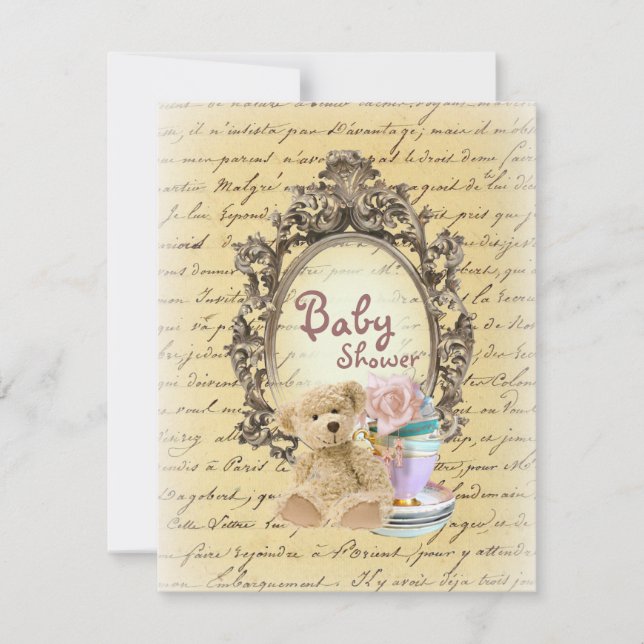 teddy bear french country baby shower invitations (Front)