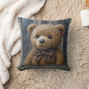 Teddy Bear Gazing Out of a Rainy Window Throw Pillow