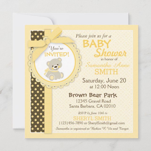 Teddy Bear Gender Neutral Baby Shower Invitation (Back)