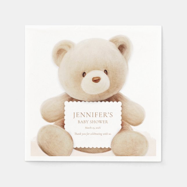 Teddy Bear Gender Neutral Baby Shower Paper Napkin (Front)