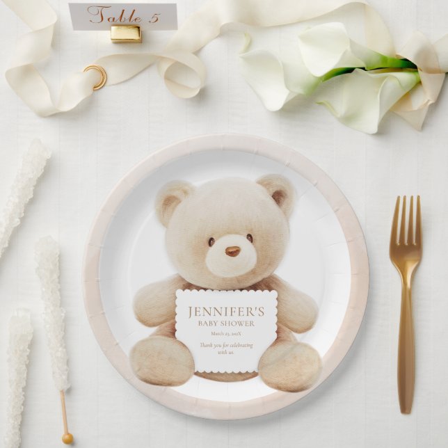 Teddy Bear Gender Neutral Baby Shower Paper Plate (Wedding)