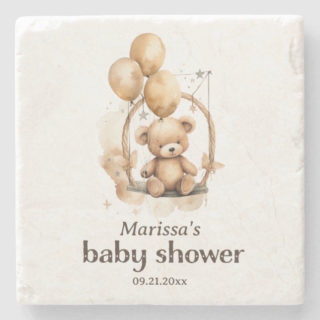 Teddy Bear Gender Neutral Baby Shower  Stone Coaster (Front)
