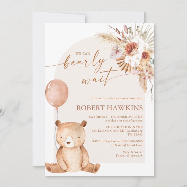 Teddy Bear Gender Neutral Boho Baby Shower Invitation (Front)