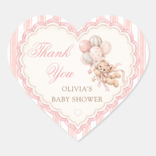 Teddy Bear Gender Pink Baby Shower Heart Sticker