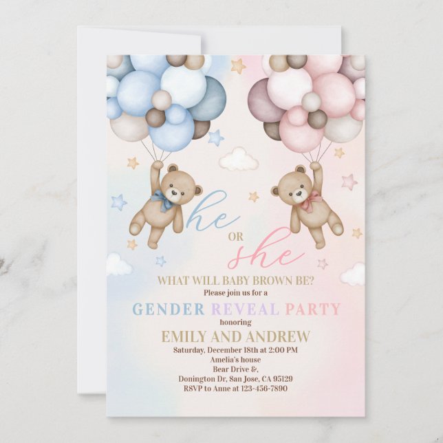 Teddy Bear Gender Reveal Baby Shower Invitation (Front)