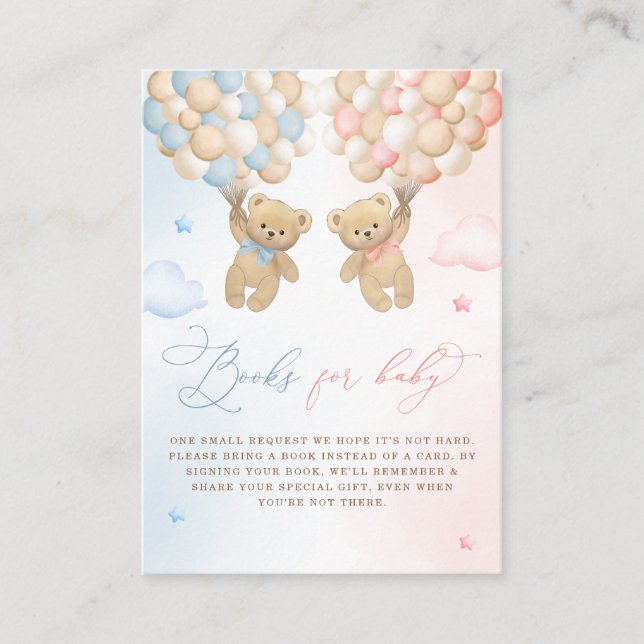 Teddy Bear Gender Reveal Book Request Enclosure Card (Front)