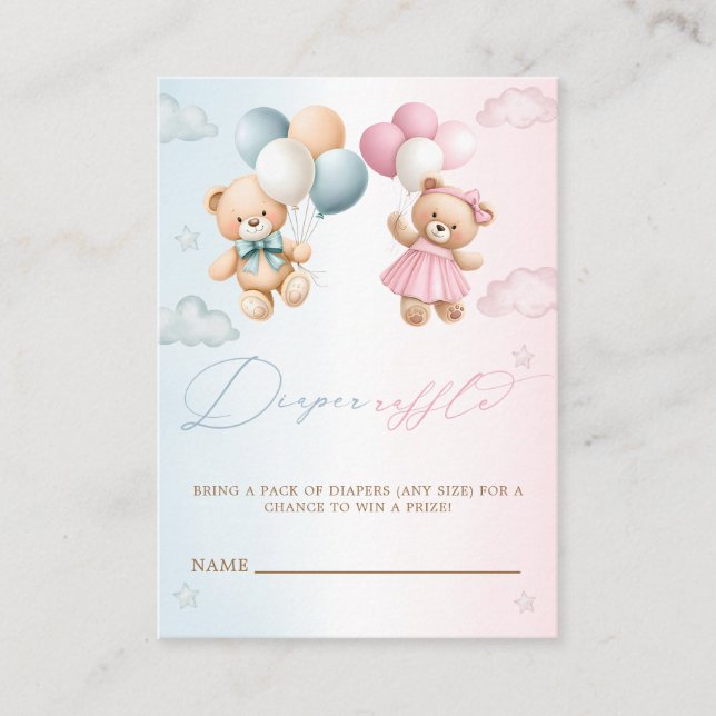 Teddy Bear Gender Reveal Diaper Raffle Enclosure Card (Front)