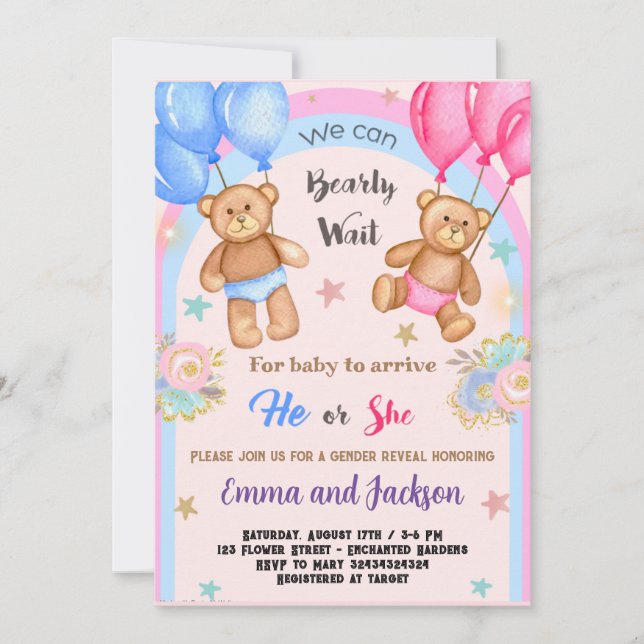 Teddy Bear Gender Reveal Invitation (Front)