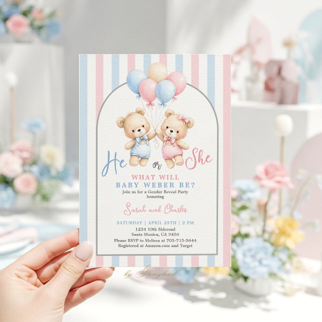 Teddy Bear Gender Reveal  Invitation (Creator Uploaded)