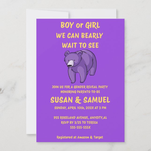Teddy Bear Gender Reveal Invitation (Front)