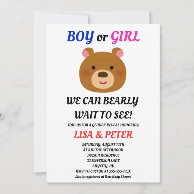 Teddy Bear Gender Reveal Invitation (Front)