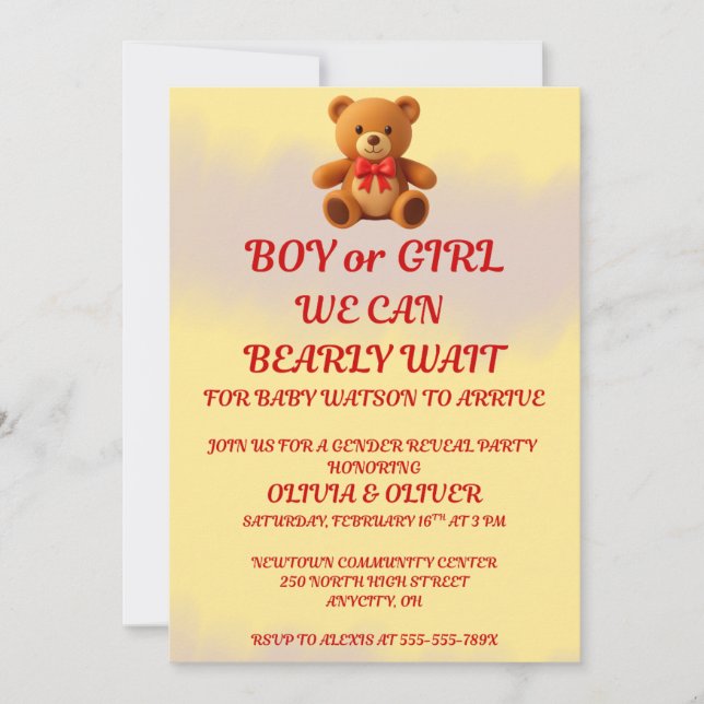 Teddy Bear Gender Reveal Invitation (Front)