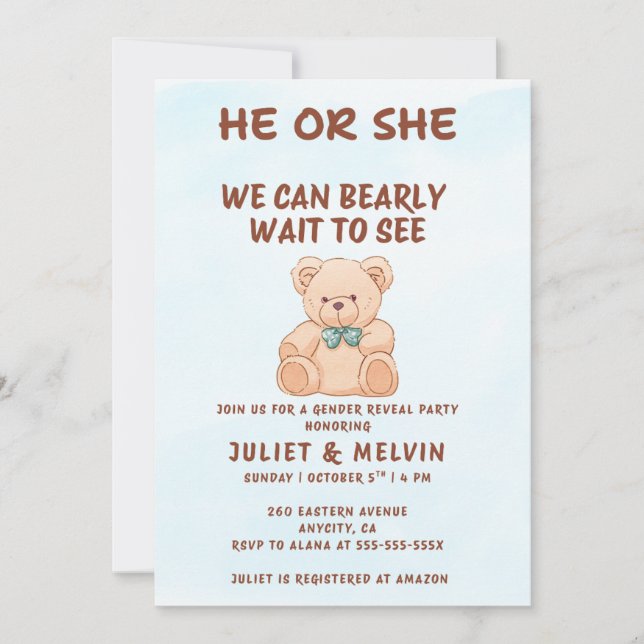 Teddy Bear Gender Reveal Invitation (Front)