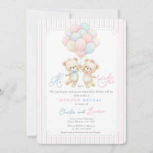 Teddy Bear Gender Reveal  Invitation