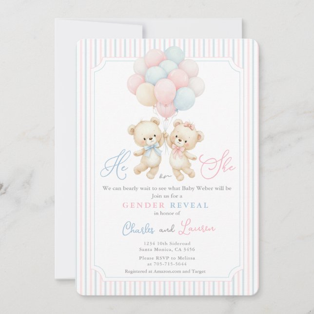 Teddy Bear Gender Reveal  Invitation (Front)