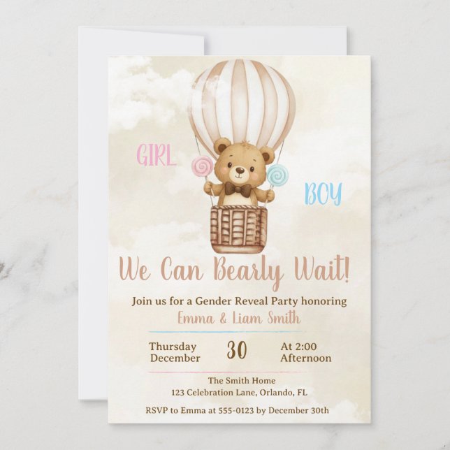 Teddy Bear Gender Reveal Invitation (Front)