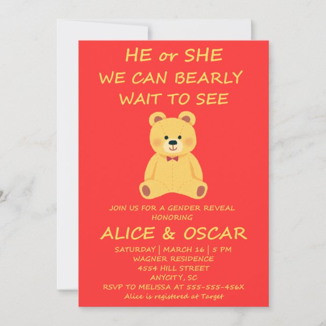 Teddy Bear Gender Reveal Invitation (Front)