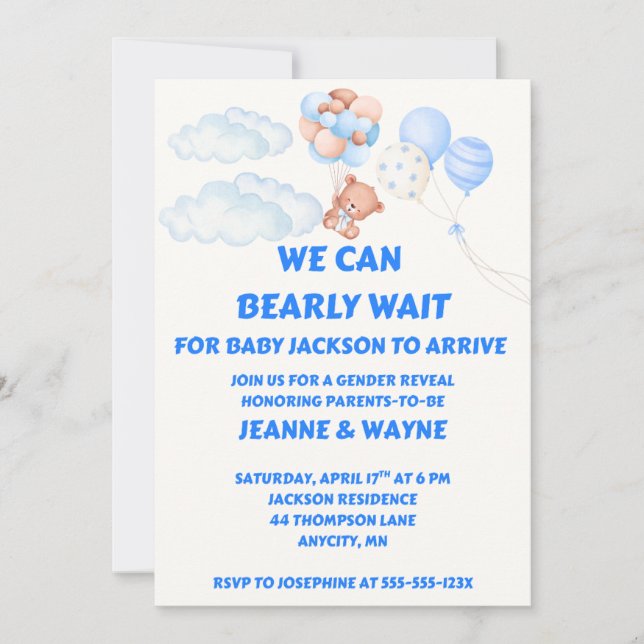 Teddy Bear Gender Reveal Invitation (Front)