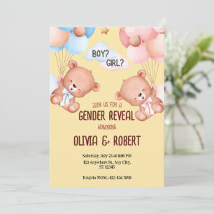 Teddy Bear Gender Reveal Invitation Balloons