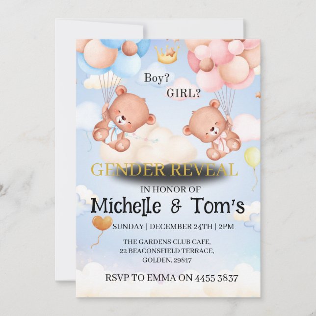 Teddy Bear Gender Reveal Party Invitation (Front)