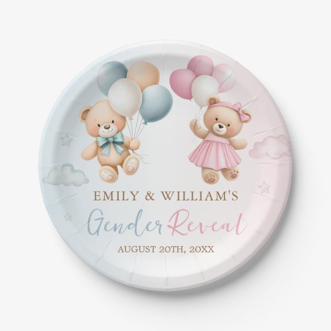 Teddy Bear Gender Reveal Plate (Front)
