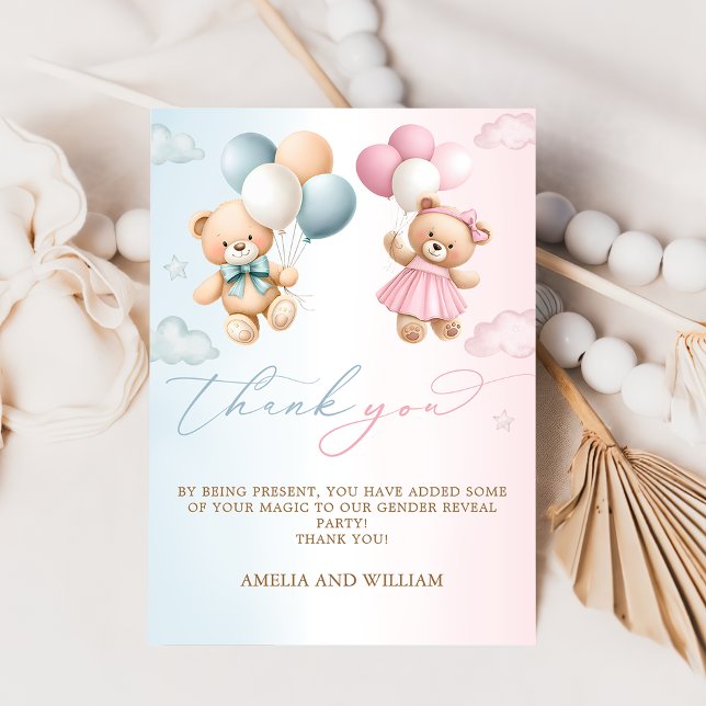 Teddy Bear Gender Reveal Thank You Card (Creator Uploaded)