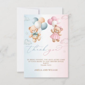 Teddy Bear Gender Reveal Thank You Card