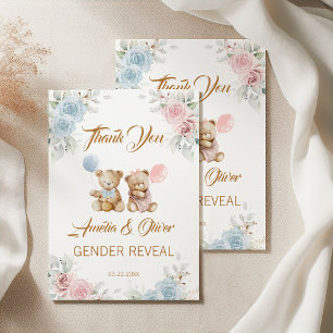 Teddy Bear Gender Reveal Thank You Pastel Florals