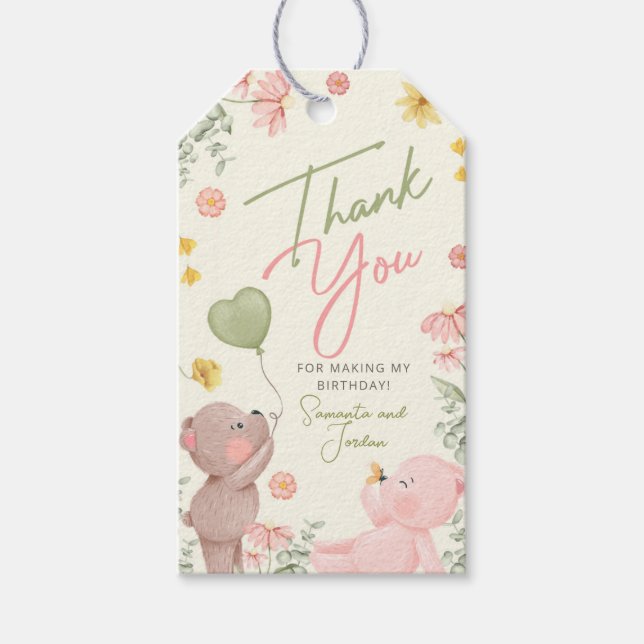 Teddy Bear Gender Reveal Thank You Tag (Front)