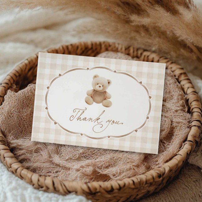 Teddy Bear Gingham Baby Shower Thank You (Bear Boy Baby Shower Thank you card)