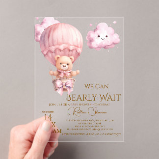 Teddy Bear Girl Baby Shower Acrylic Invitations