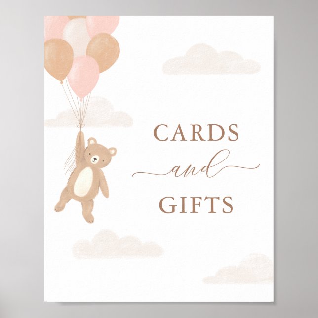 Teddy Bear Girl Baby Shower Cards and Gifts Sign (Front)