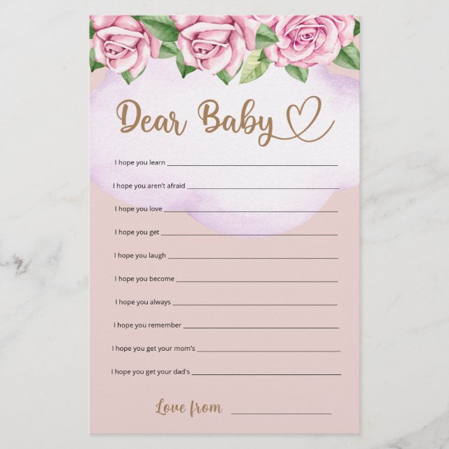 Teddy bear girl baby shower Dear Baby Wishes (Front)