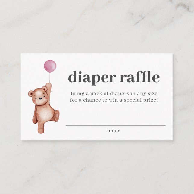 Teddy Bear Girl Baby Shower Diaper Raffle Insert (Front)
