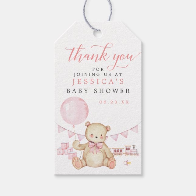 Teddy Bear Girl Baby Shower Favour Tag  (Front)