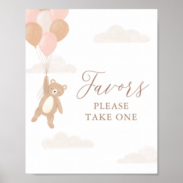 Teddy Bear Girl Baby Shower Favours Sign (Front)
