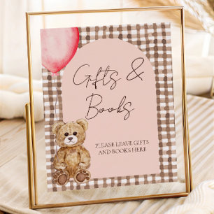 Teddy Bear Girl Baby Shower Gifts And Books Table Poster