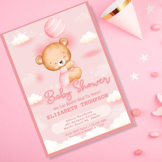 Teddy Bear Girl Baby Shower Invitation 