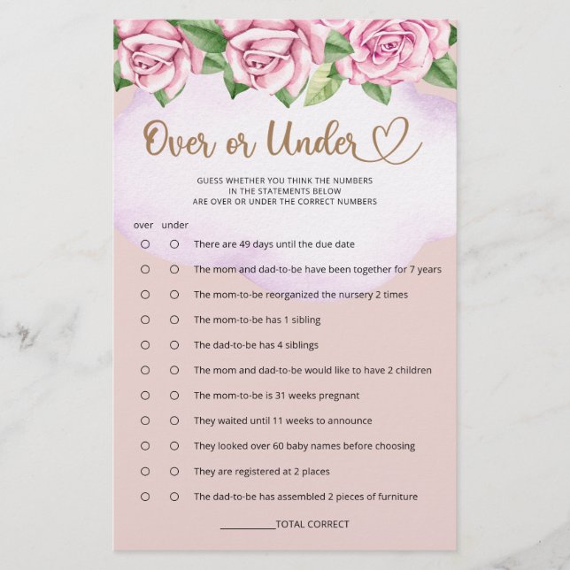 Teddy bear girl baby shower over or under (Front)