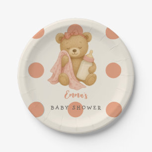 Teddy Bear Girl Baby Shower Paper Plates