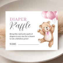 Teddy Bear Girl Baby Shower Pink Diaper Raffle