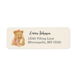 Teddy Bear Girl Baby Shower Return Address